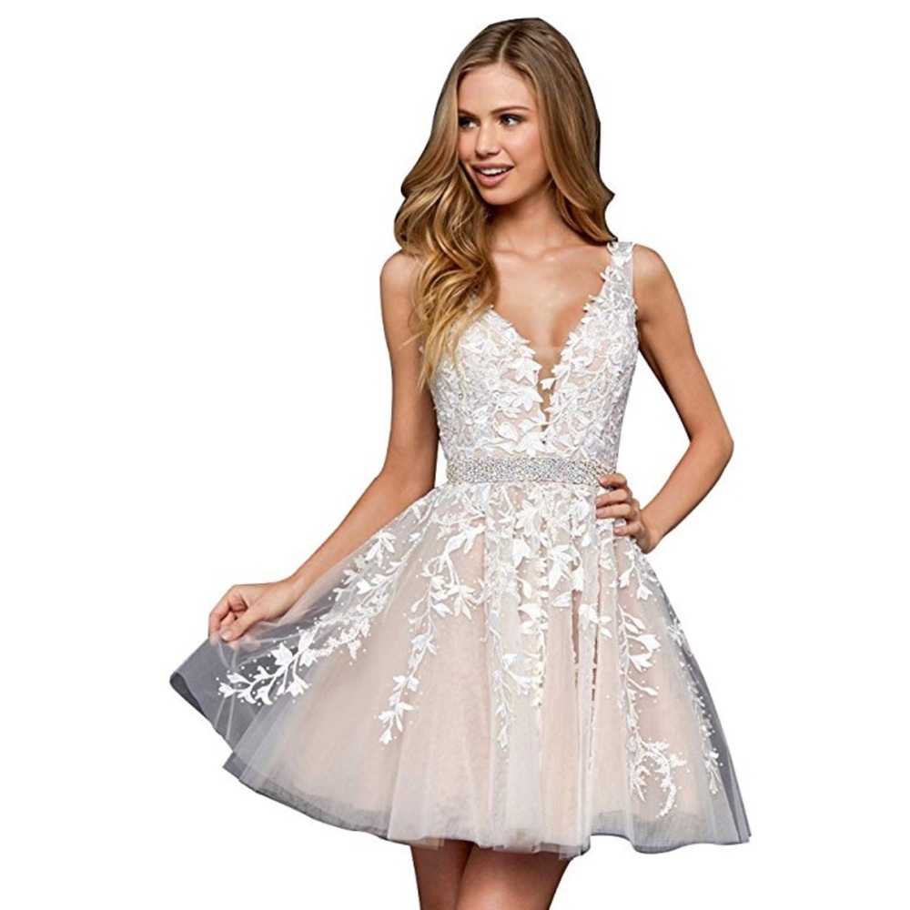 nude lace formal dress